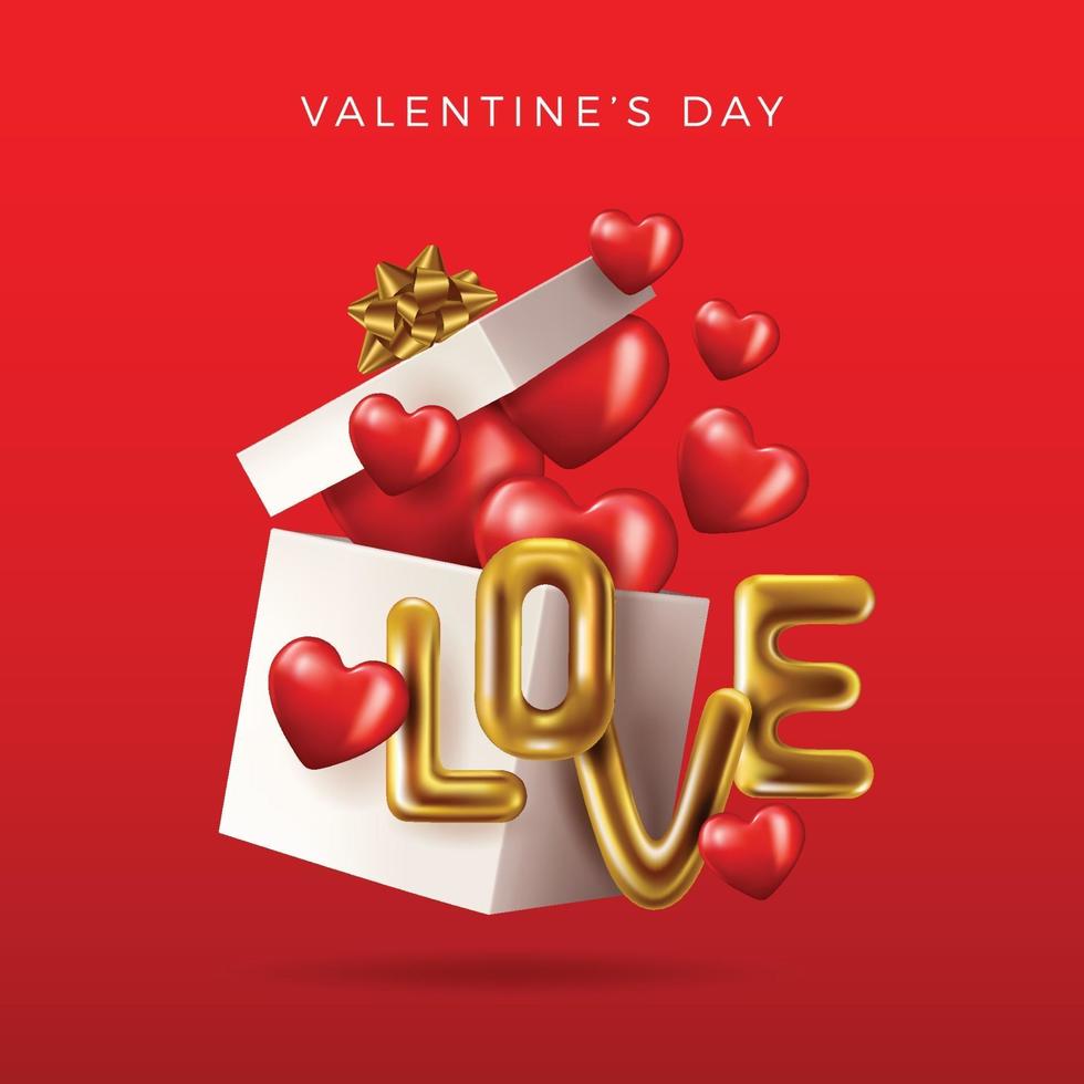 Happy Valentine's Day. Gold metallic text Love, red background vector