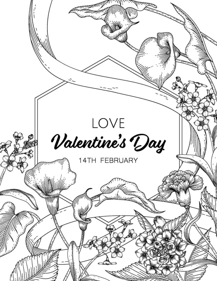 Hand drawn floral valentine's day background. vector