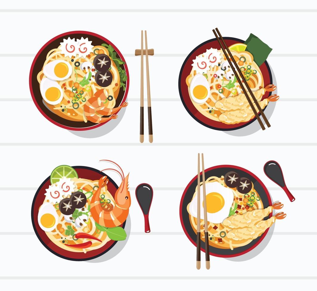 Japanese Ramen in a Bowl Set vector