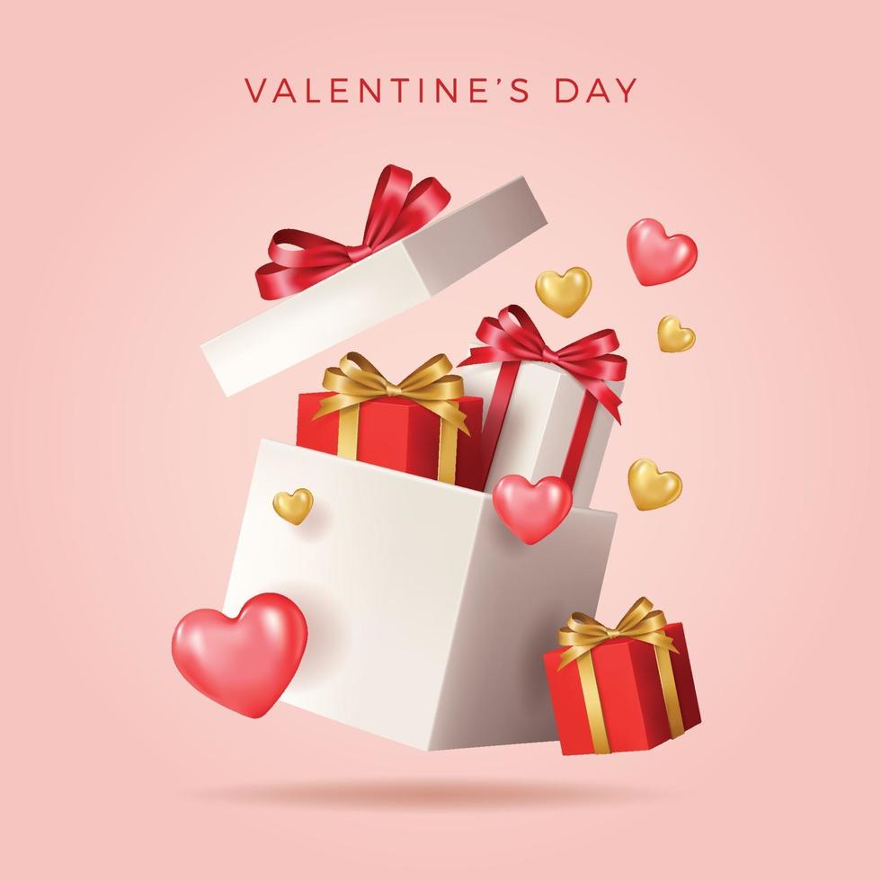 caja de regalos realista de diseño de san valentín vector