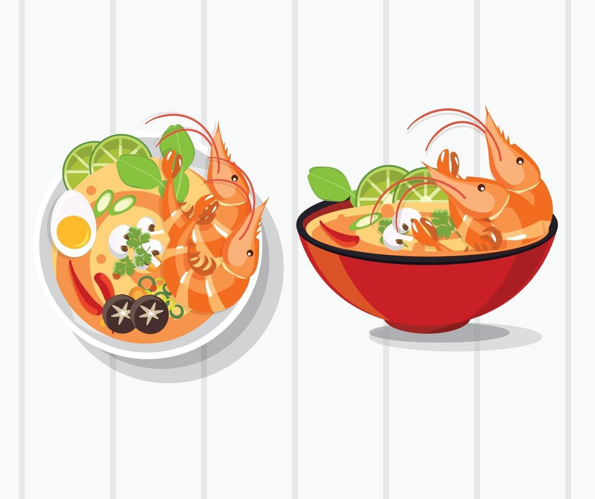 Tom Yum Kung Thai spicy soup vector set