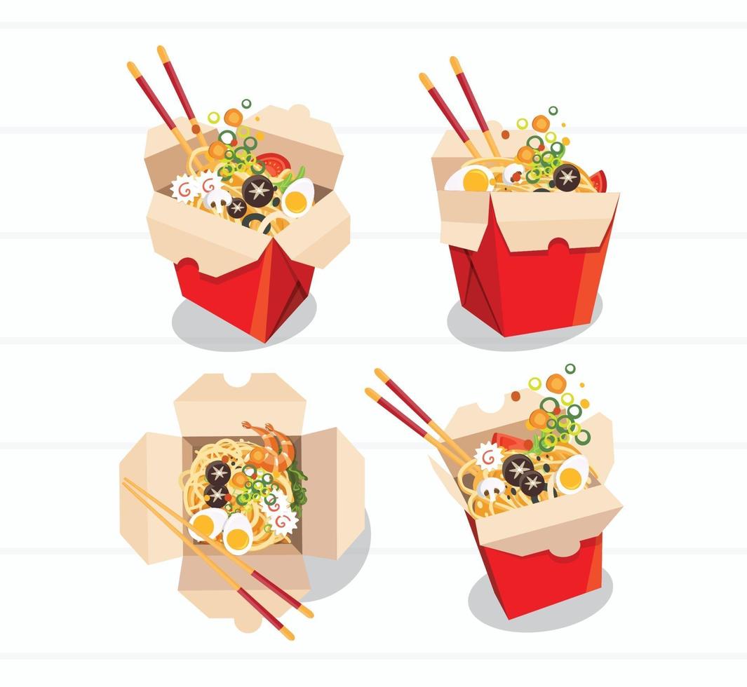 chinese food take away box set vector