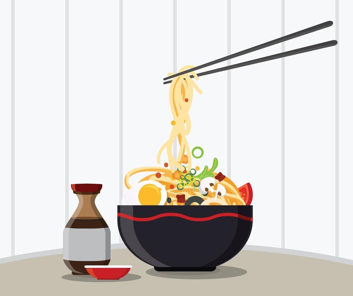 Traditional chinese soup with noodles design vector