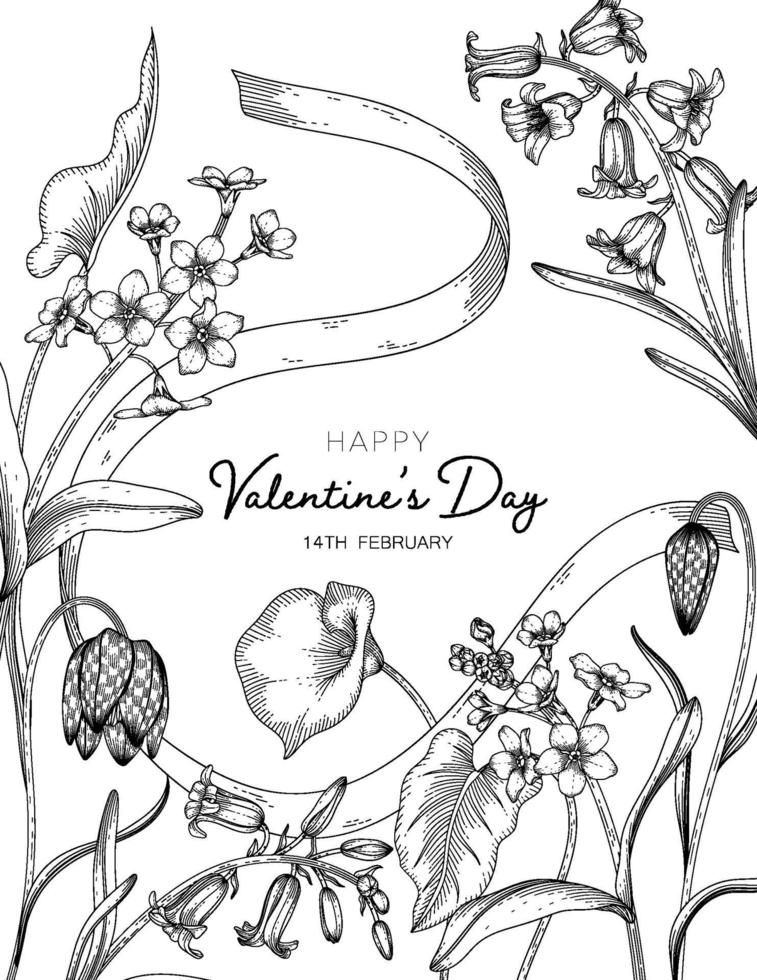 Hand drawn floral valentine's day background. vector