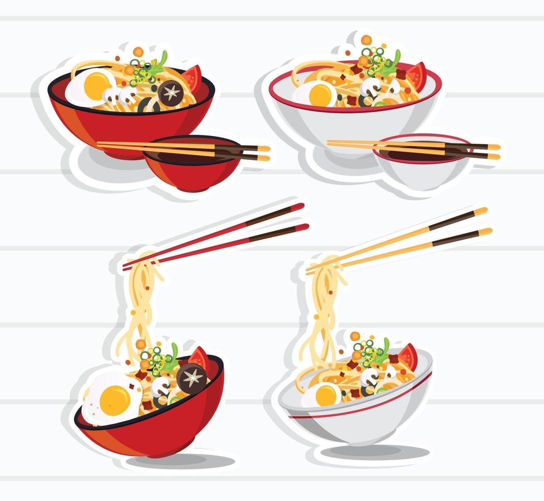 Japanese Ramen in a Bowl Set vector