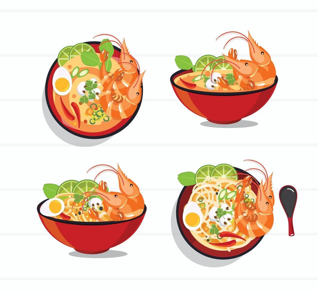 Tom Yum Kung Thai spicy soup set vector