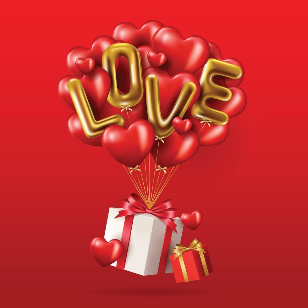 feliz dia de san valentin banner con globos un regalo vector