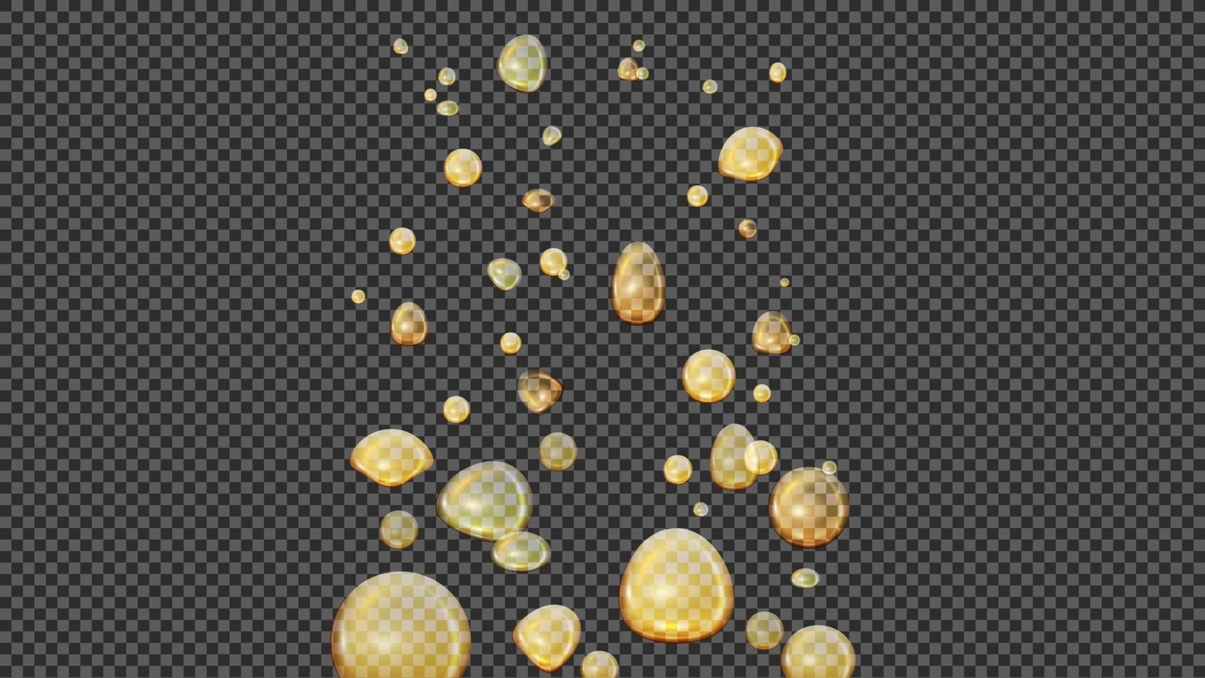 Burbujas de oro de aceite de cannabis, efecto vectorial realista. Gotas de aceite en el agua, efecto de lámpara de lava. vector