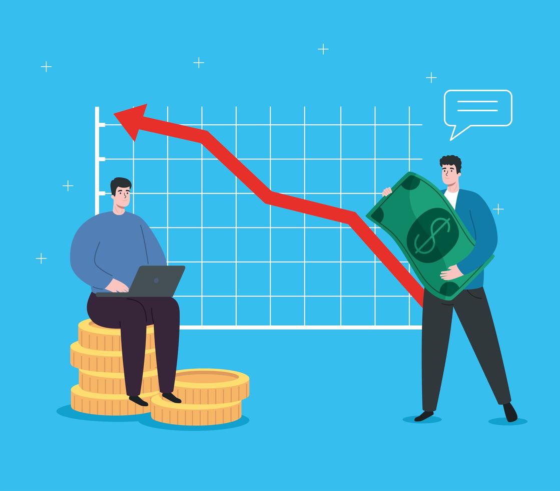 men with infographic of financial recovery vector