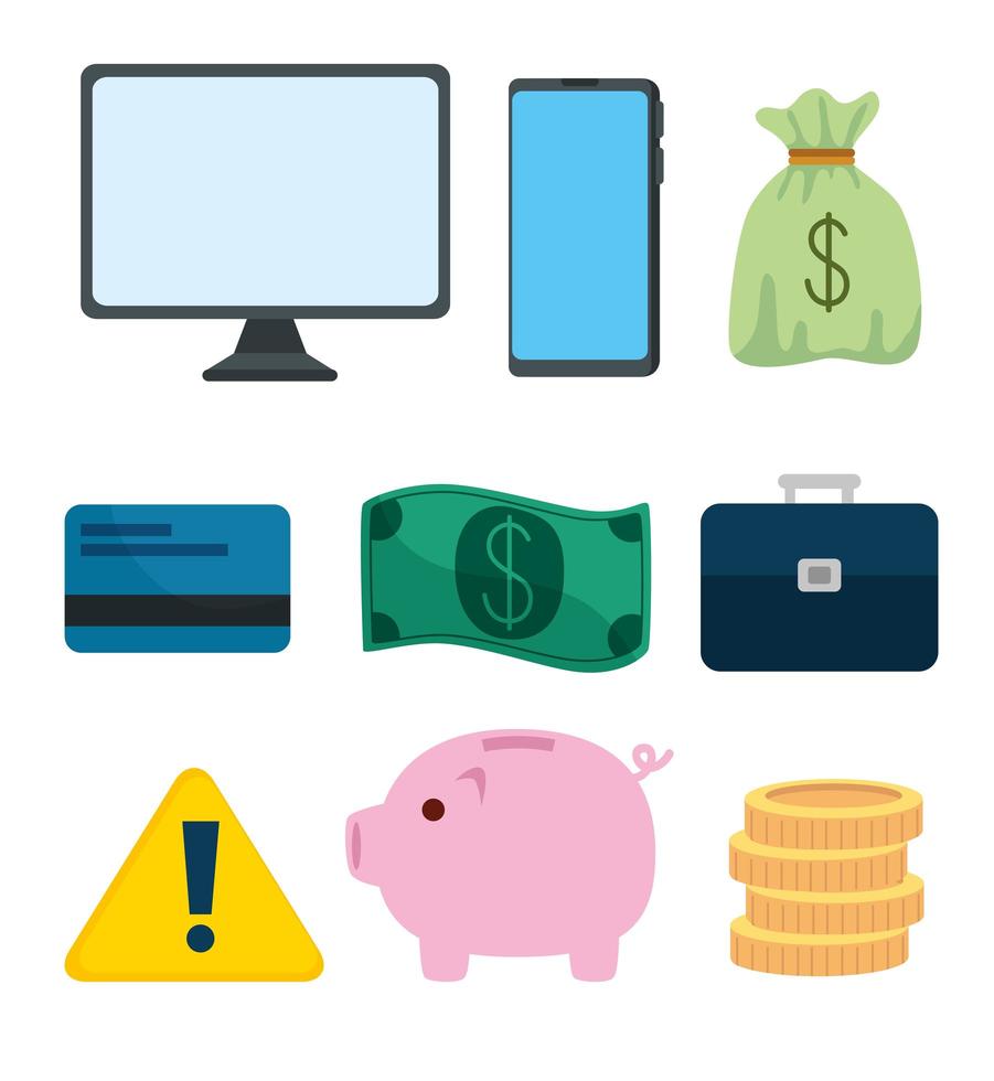 set of electronics devices and business icons vector