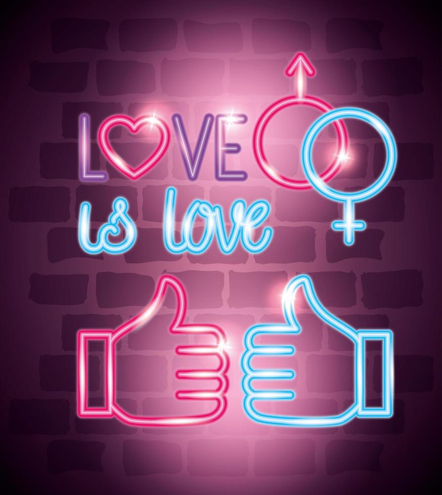 pride day neon light with label love is love vector