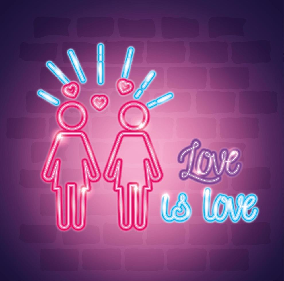 pride day neon light with label love is love vector