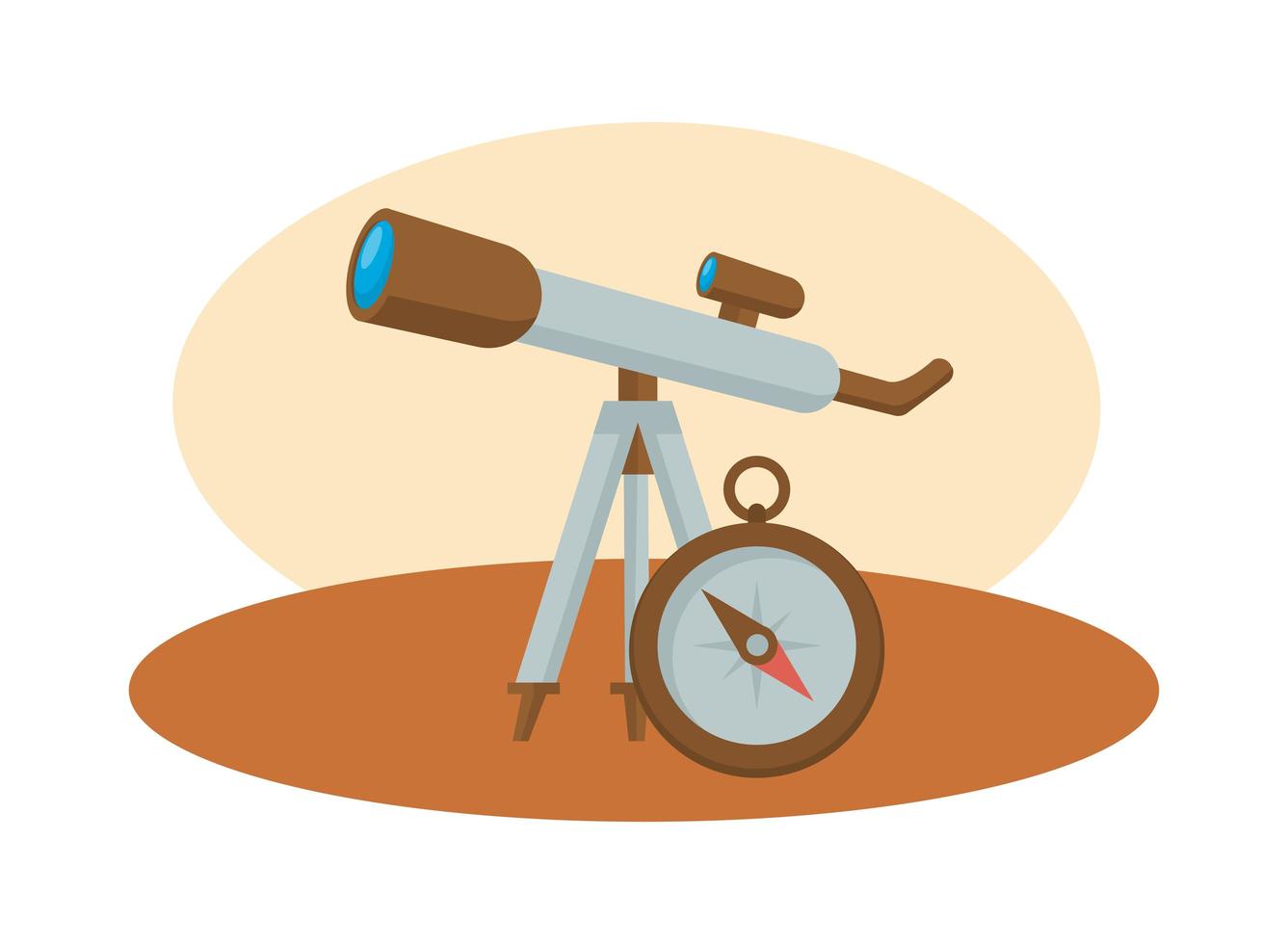 telescope and compass isolated icons vector