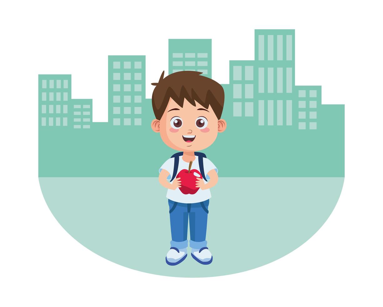 cute little boy student with apple vector