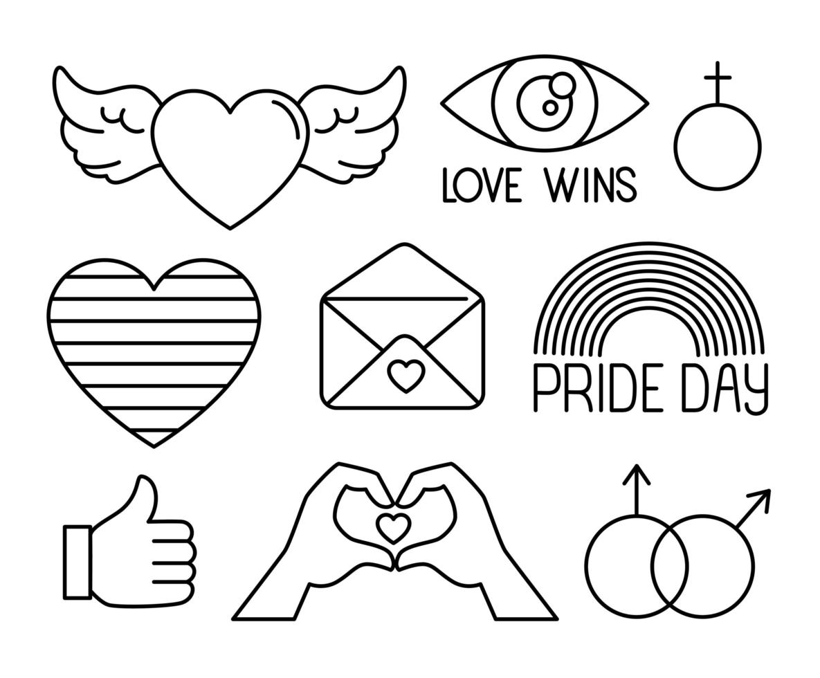bundle of pride day icons, line style vector