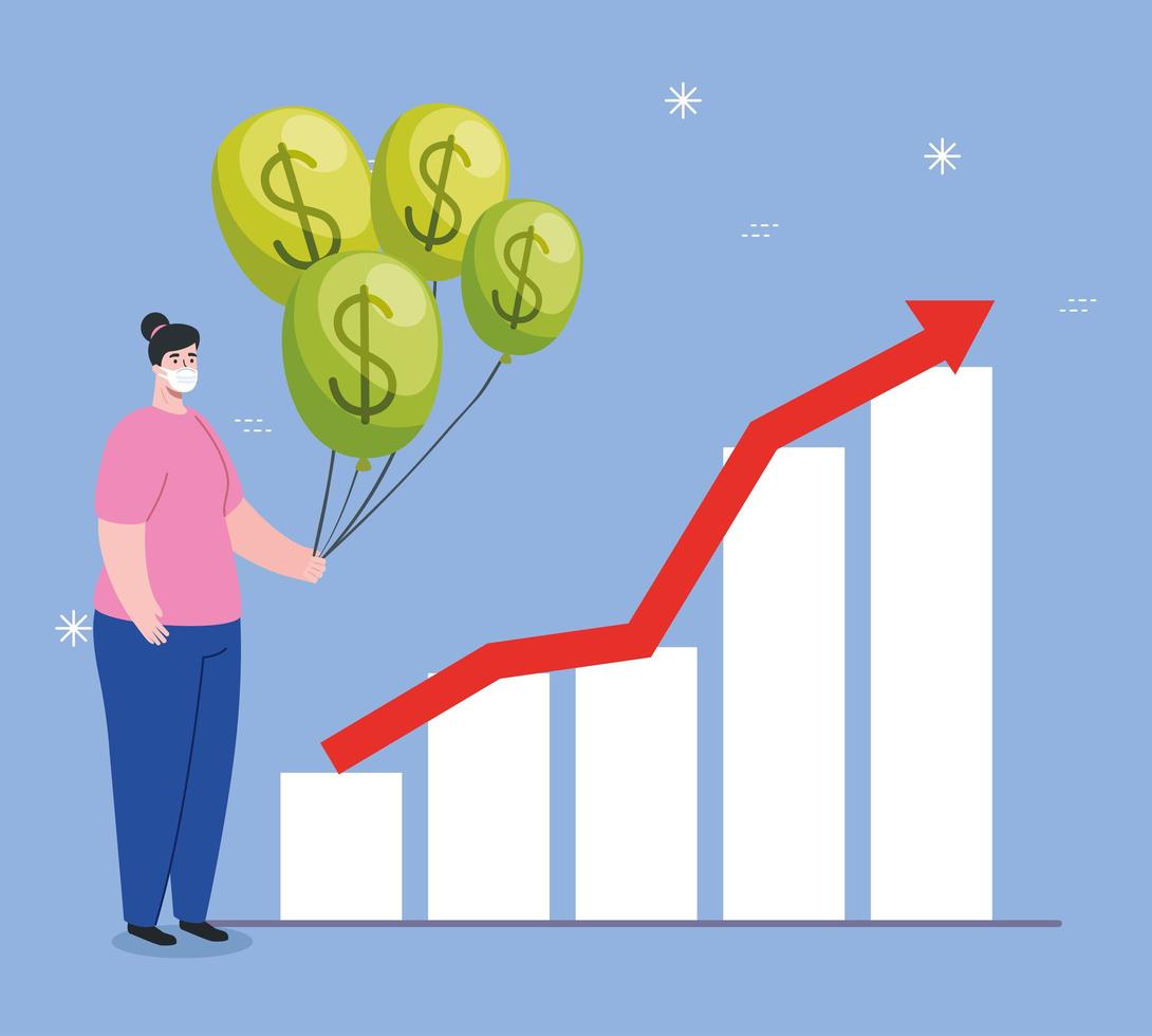 woman with infographic of financial recovery vector