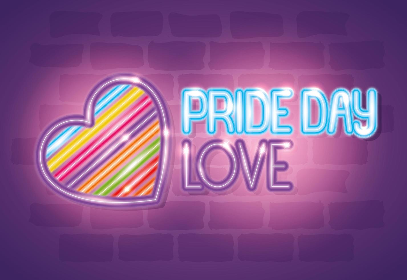 pride day neon light with heart and rainbow colors vector