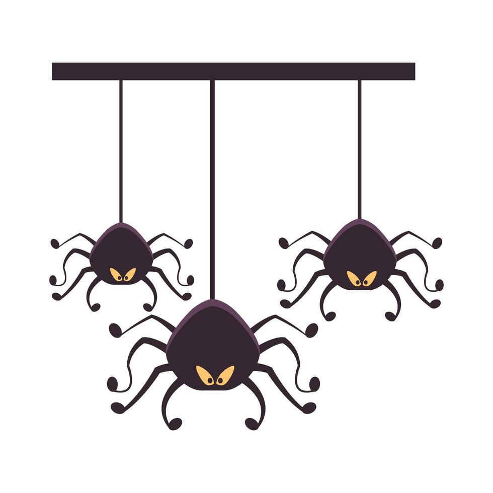 halloween spiders hanging isolated icons vector