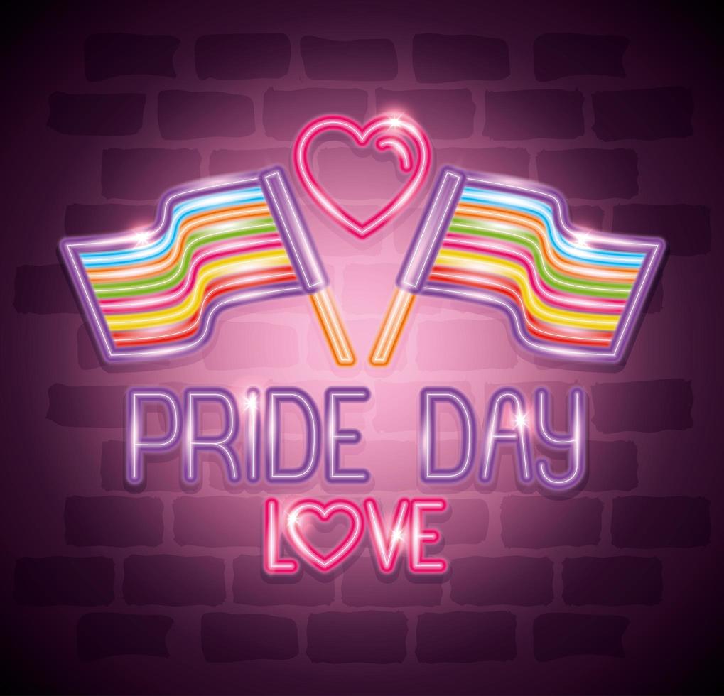 flags of pride day love in neon light vector