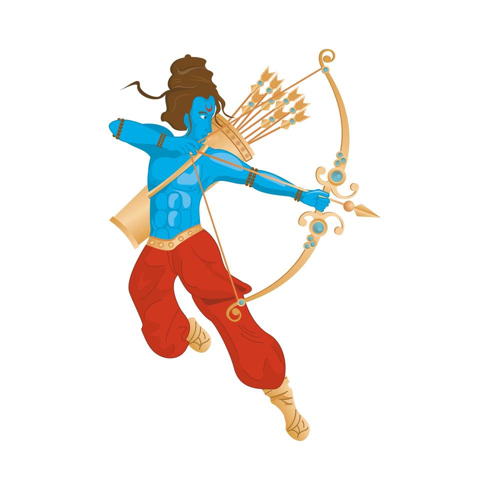 blue god rama and archery, hindu religion icon vector