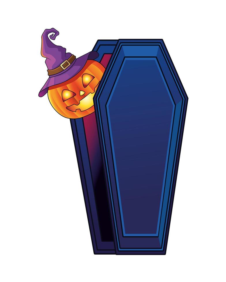 Calabaza de Halloween en ataúd icono aislado vector