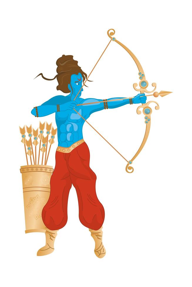 blue god rama and archery, hindu religion icon vector