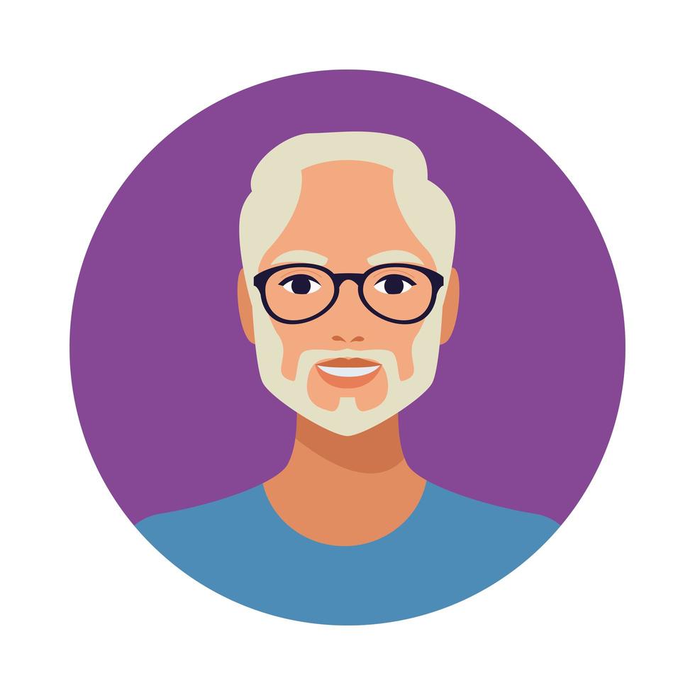 old man with beard wearing glasses avatar character vector