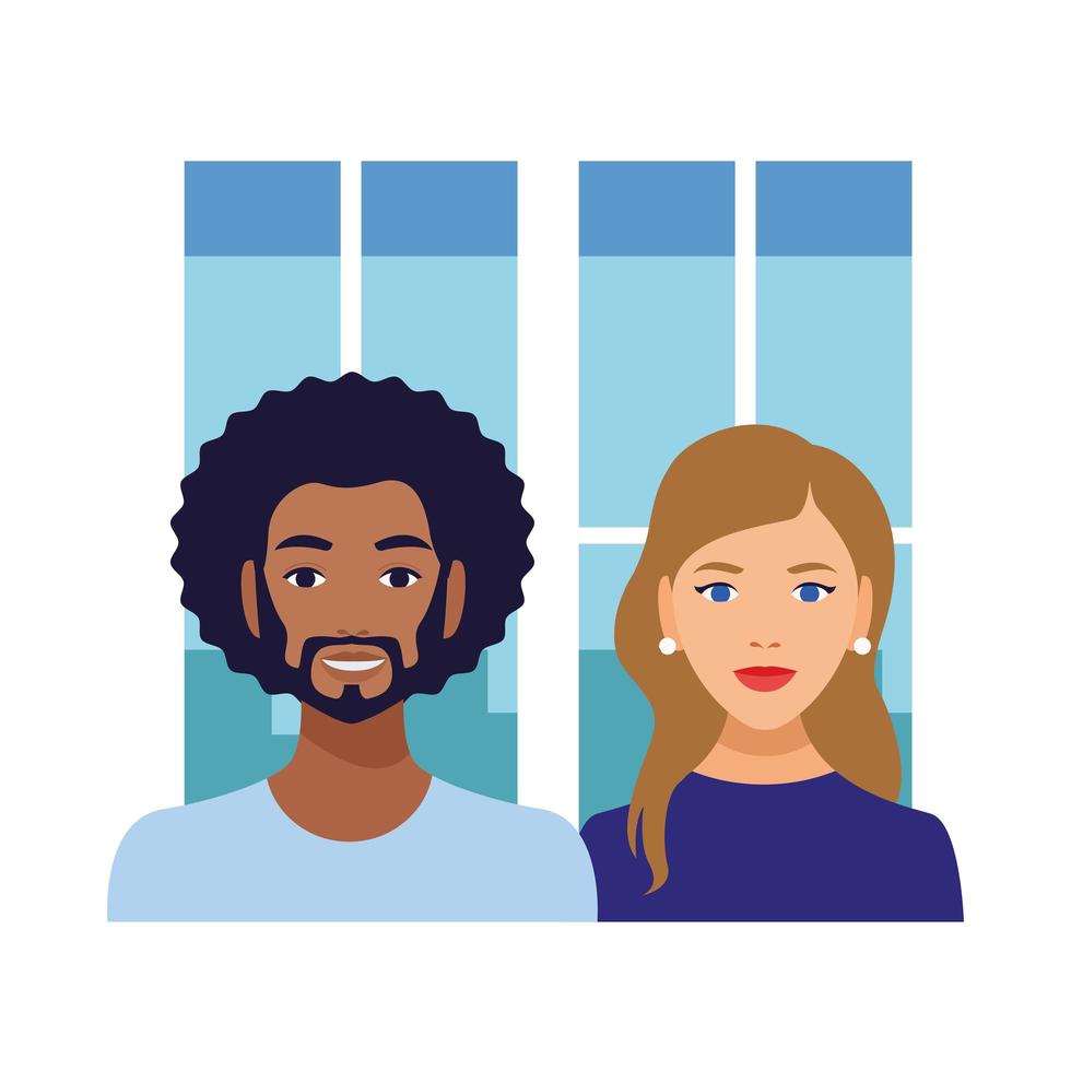 interracial couple, black man and caucasian woman avatars characters vector