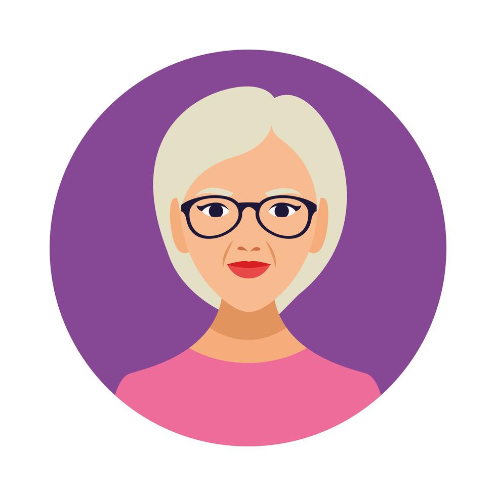 beautiful old woman wearing glasses character vector