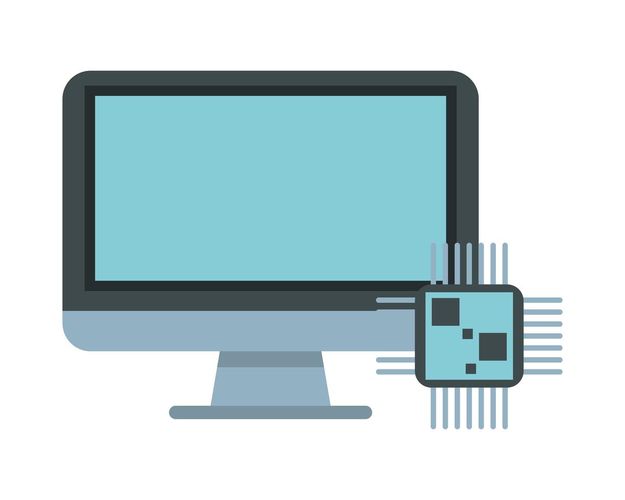 Chip de procesador con monitor de dispositivos informáticos. vector