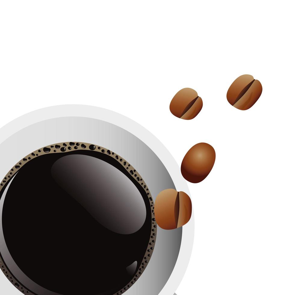 delicious coffee in ceramic cup and beans top view vector
