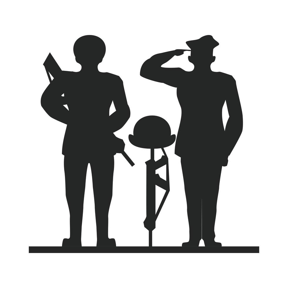 group of soldiers saluting silhouette vector