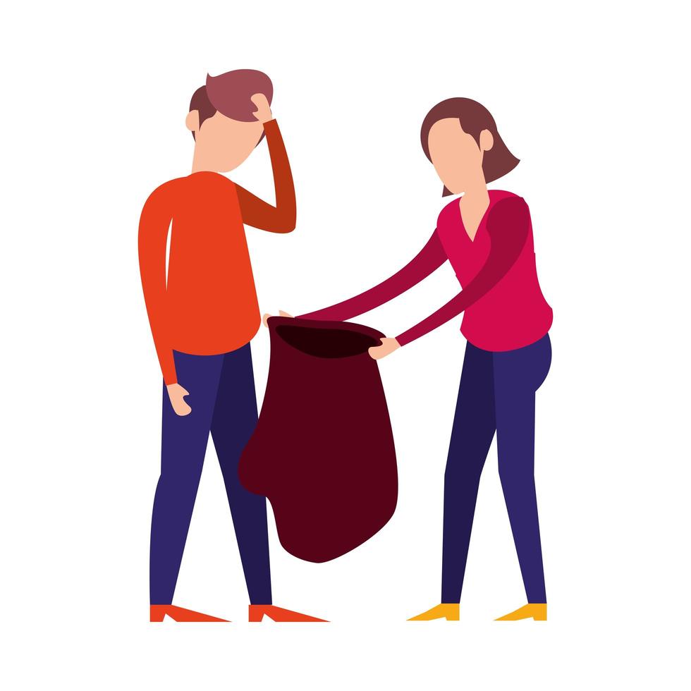 couple with plastic garbage bag vector