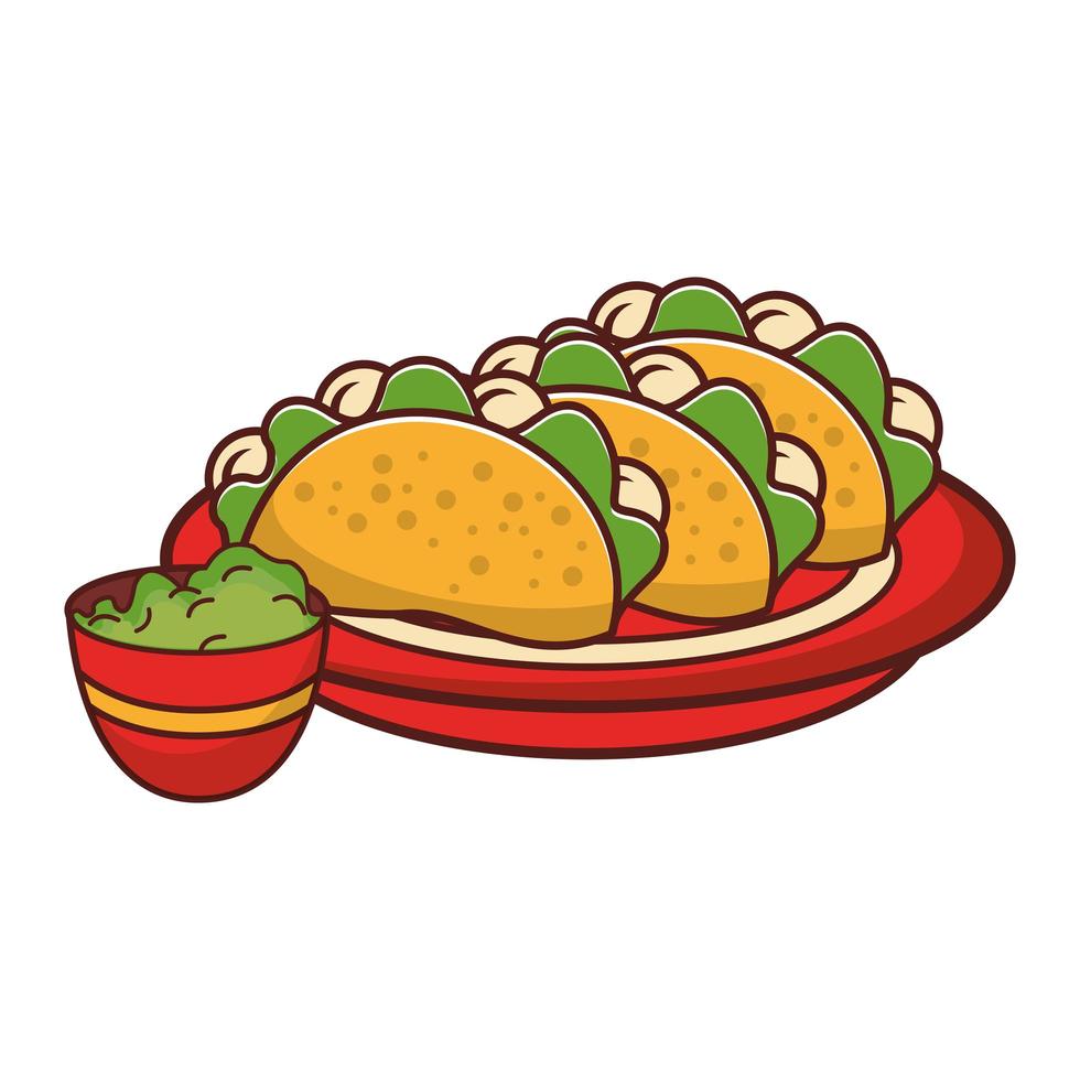 plato de dibujos animados con tacos y guacamole 2002365 Vector en Vecteezy