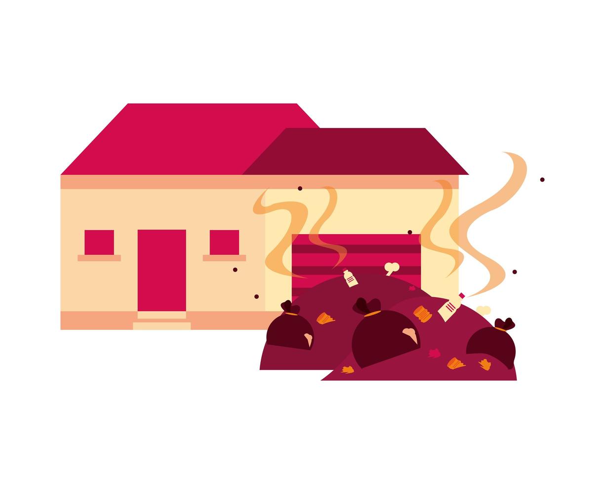 house front facade with garbage vector
