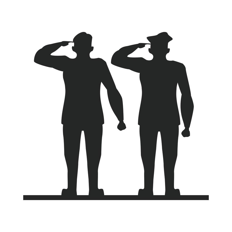 group of soldiers saluting silhouette vector