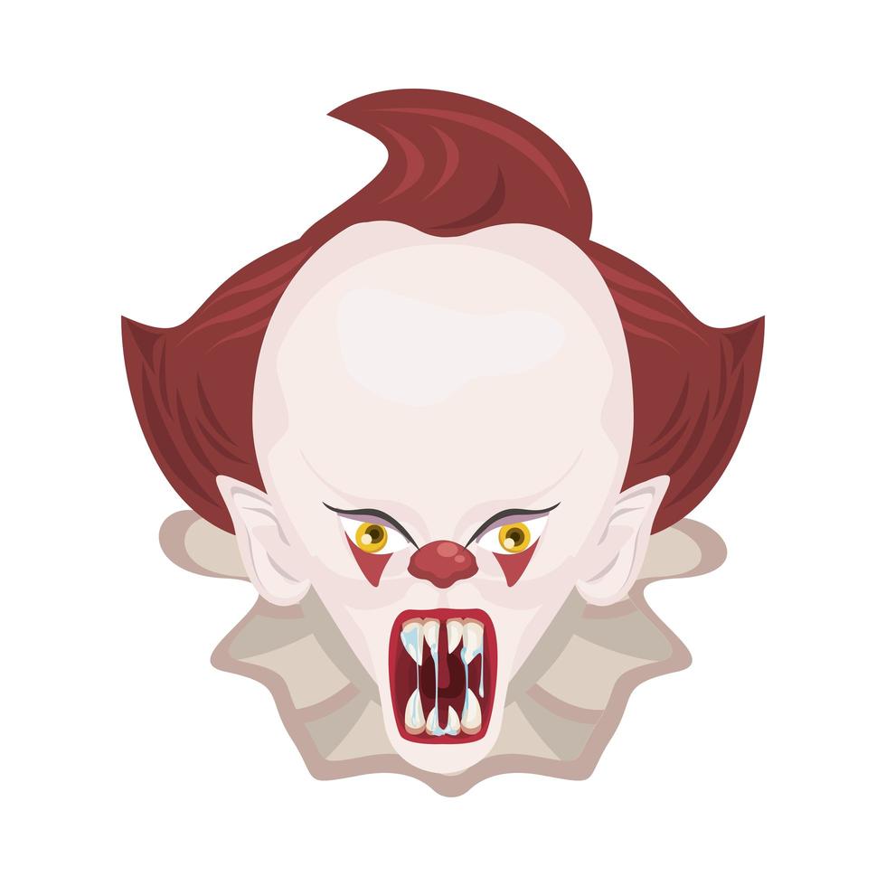 dark evil clown head halloween character vector