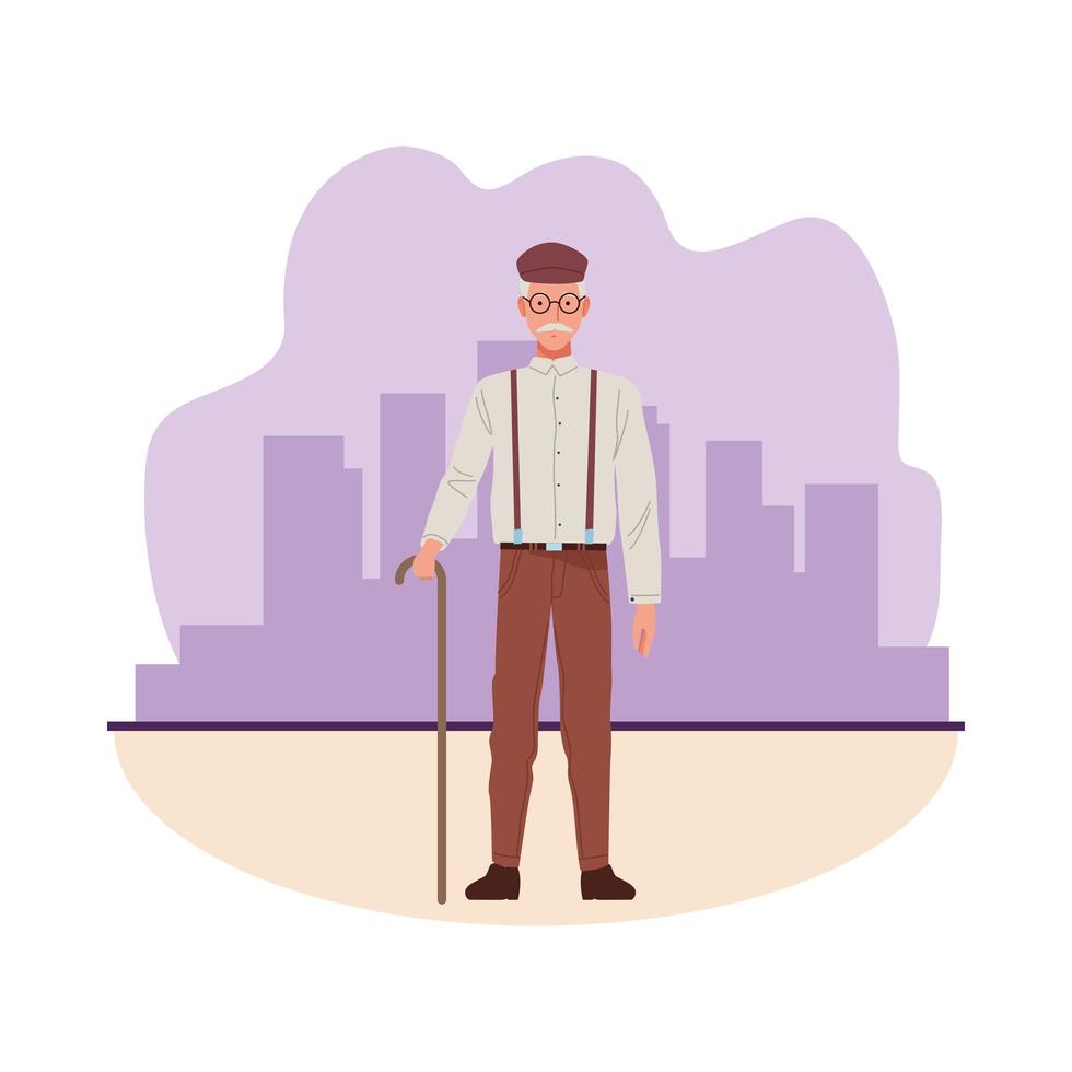old man with cane character vector