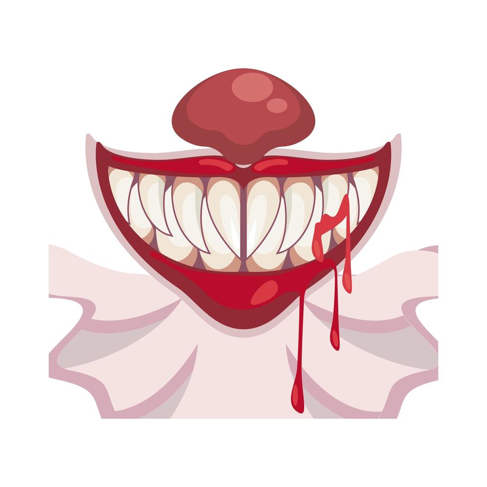 dark evil clown mouth and nose halloween character vector