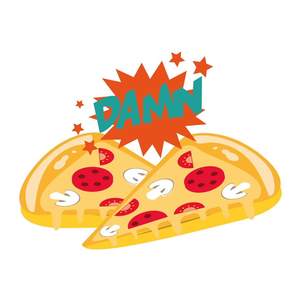 pizza slices and pop art design of damn word exclamation vector
