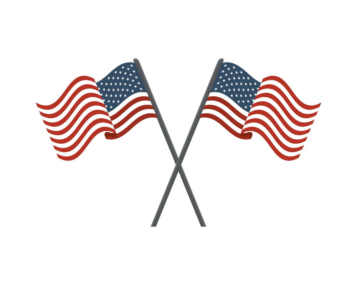 united states of america flags on crossed poles vector