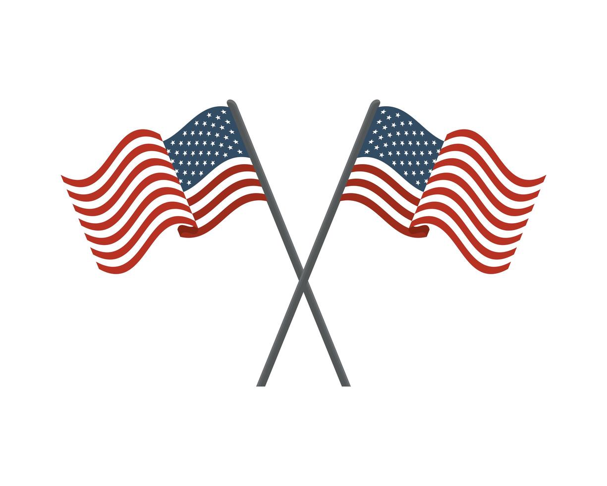 united states of america flags on crossed poles vector