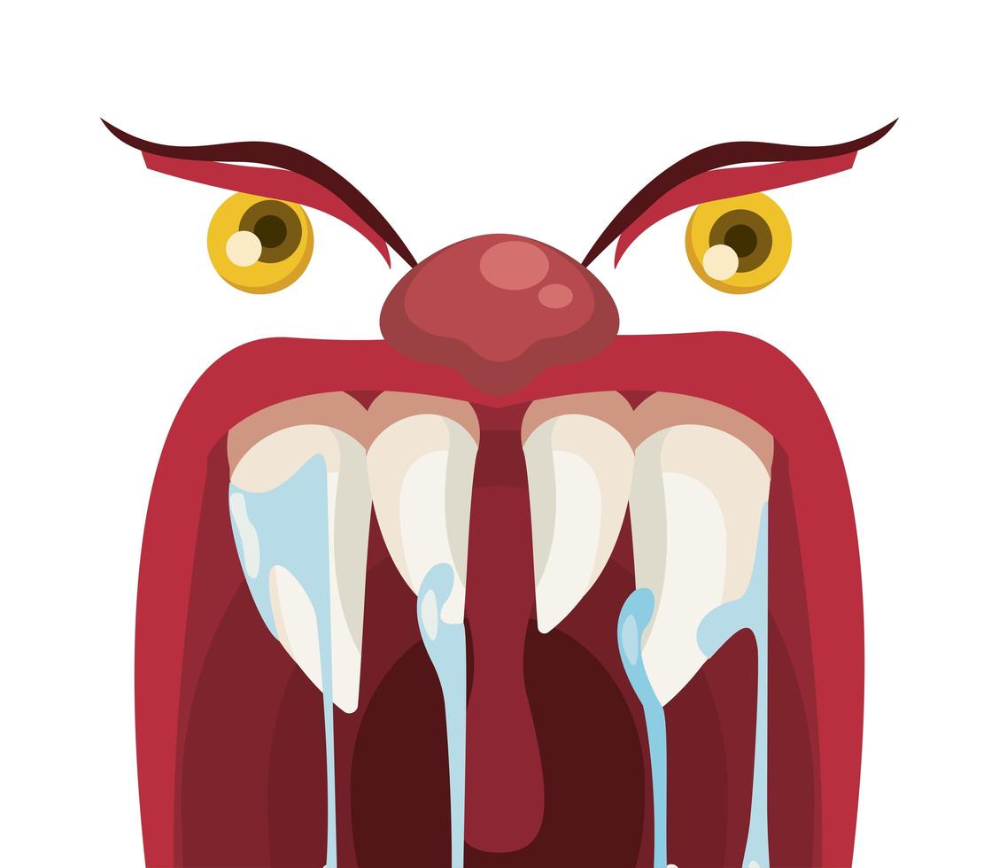 dark evil clown mouth halloween with slime and eyes vector