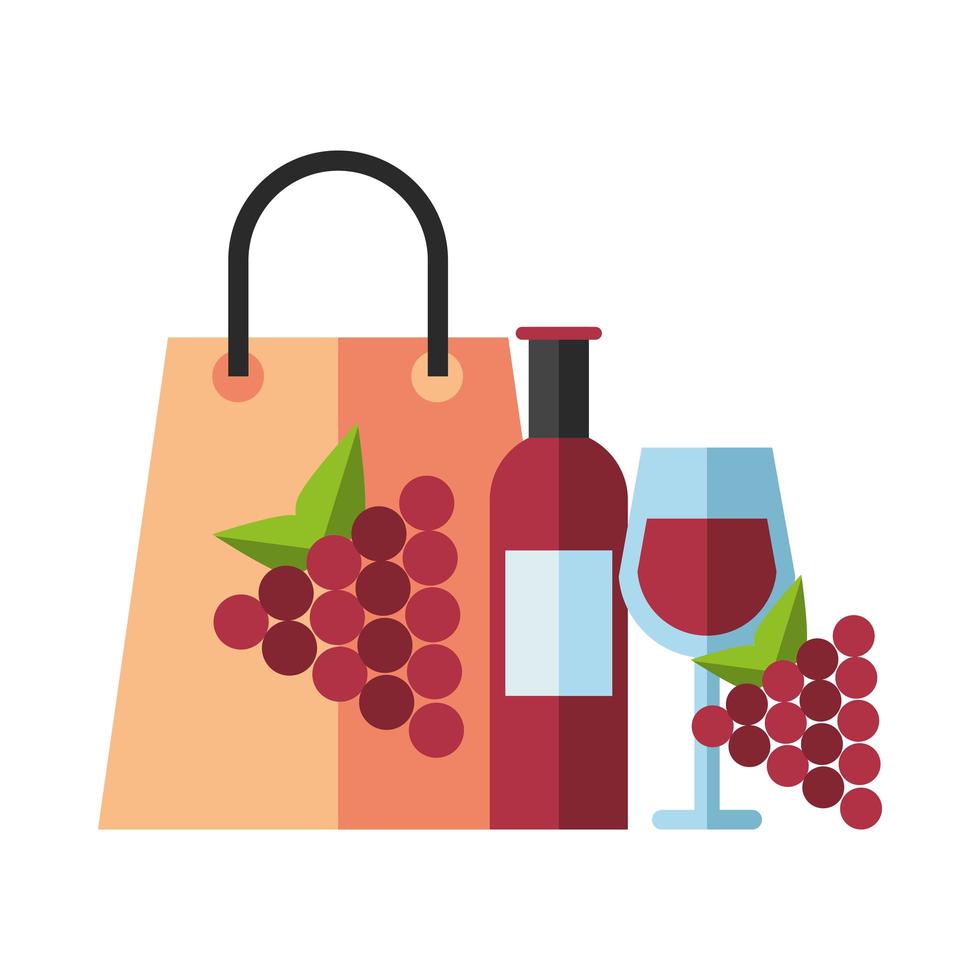 wine bottle with cup and shopping bag vector