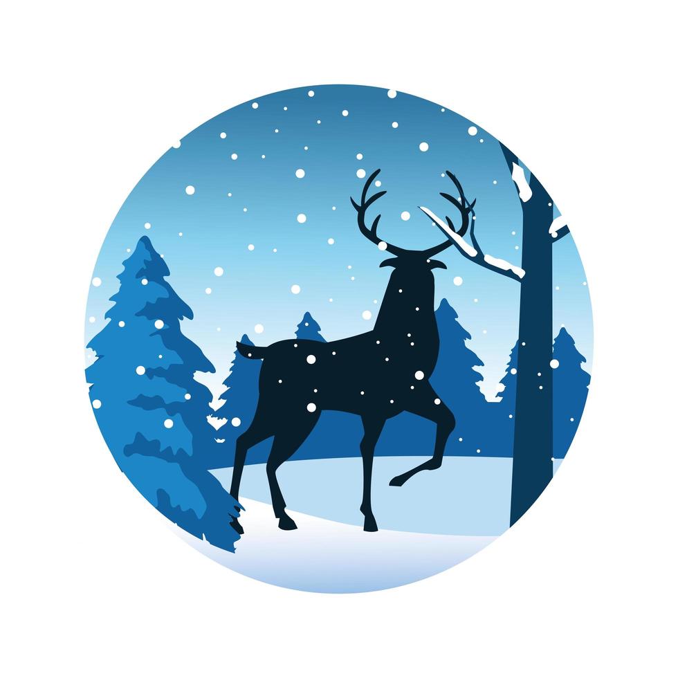 forest snowscape scene with deer silhouette vector