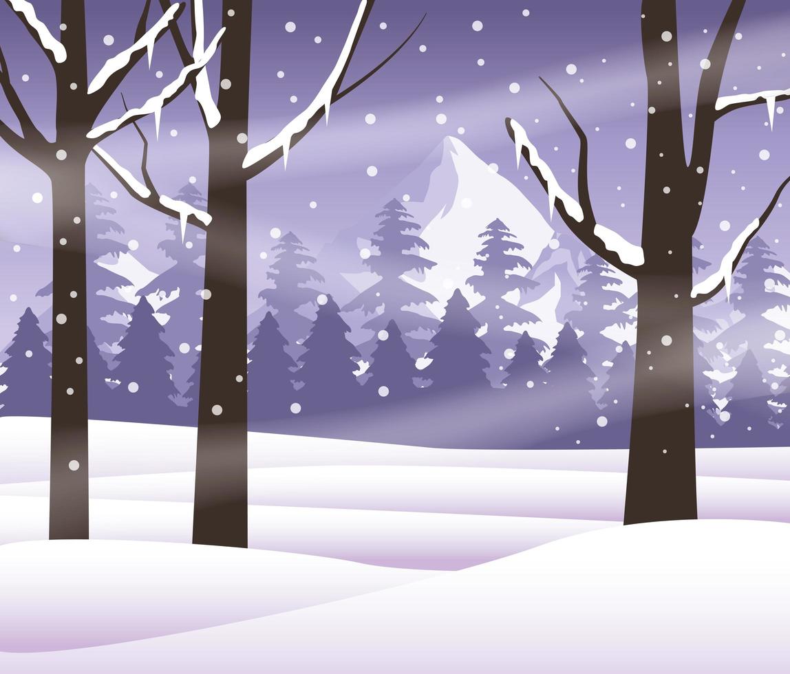 forest snowscape scene nature icon vector