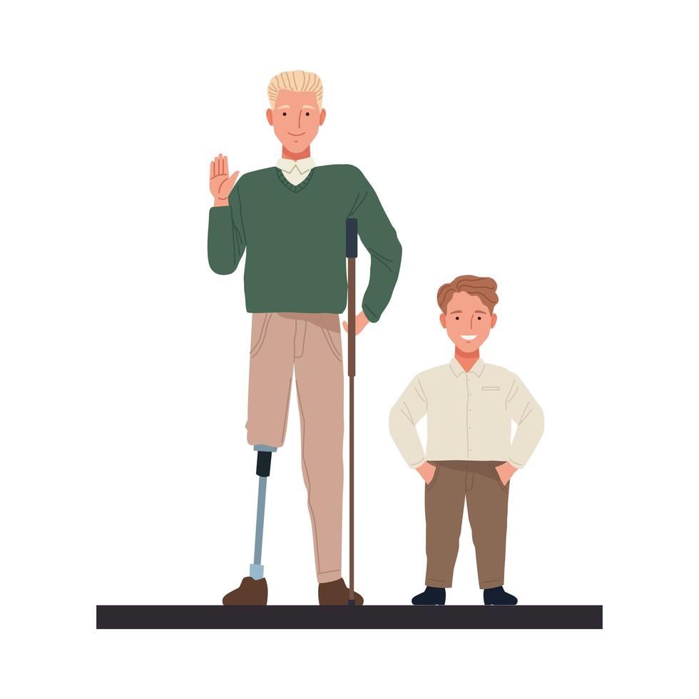 man with prosthetic leg and short man characters vector