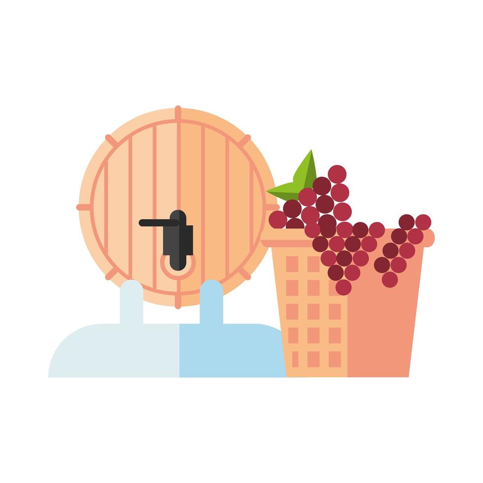 wine barrel and grapes in basket vector