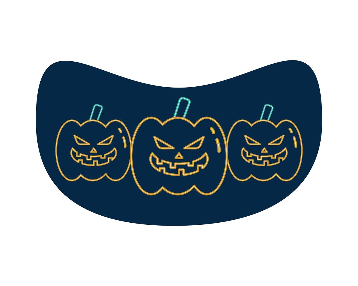 halloween pumpkin faces neon style icons vector