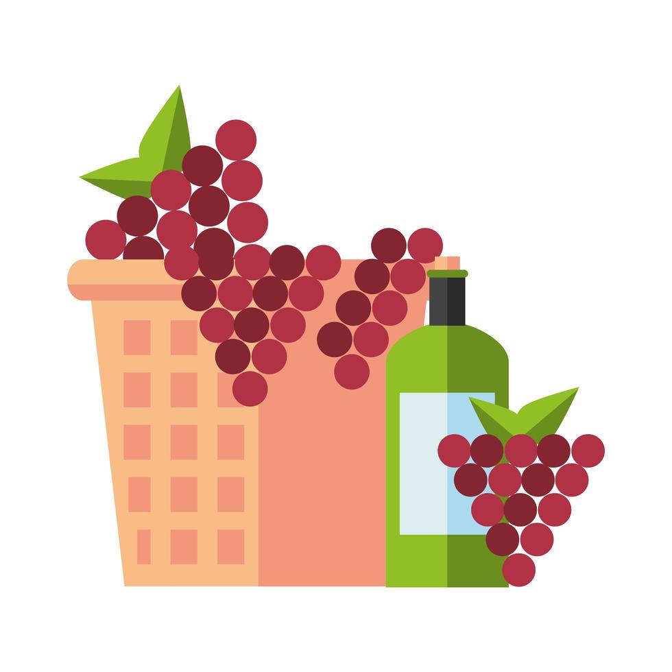 copa de vino y botella con uvas vector